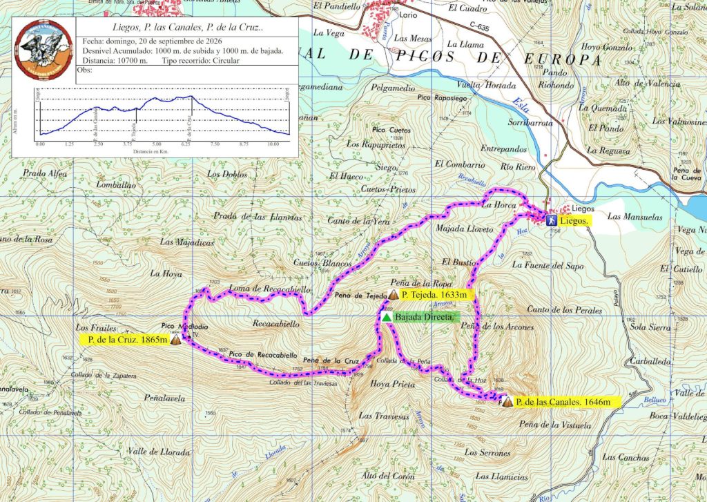 Ruta circular por los picos de las Canales y la Cruz.
